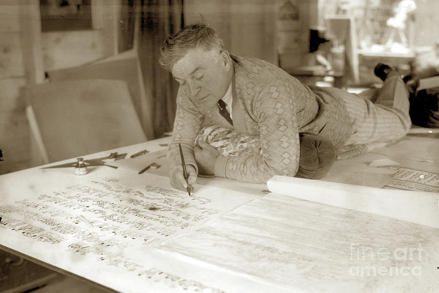 Jo Mora Photograph - Jo Mora working on his California Carte 1927 by Monterey County Historical Society