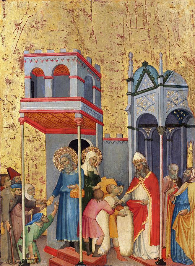 Temple Painting - Joachim and Anna Giving Food to the Poor by Andrea di Bartolo