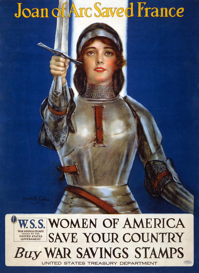 Joan of Arc saved France. Women of America save your country. Buy War Savings Stamps Drawing by Haskell Coffin