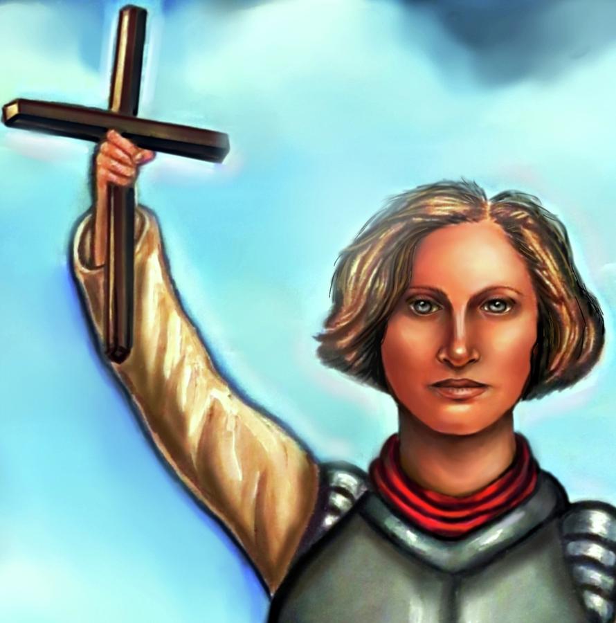 Joan of arc with Cross Painting by Carmen Cordova
