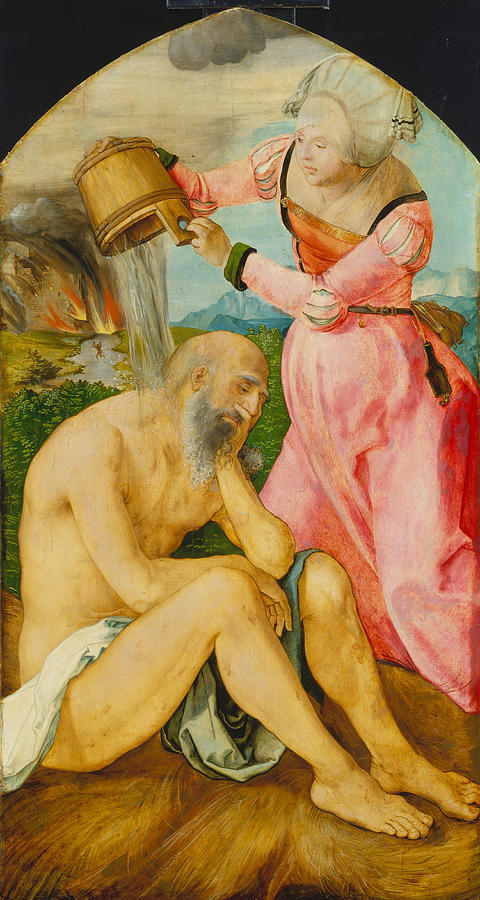 Albrecht Duerer Painting - Job and His Wife by Albrecht Duerer