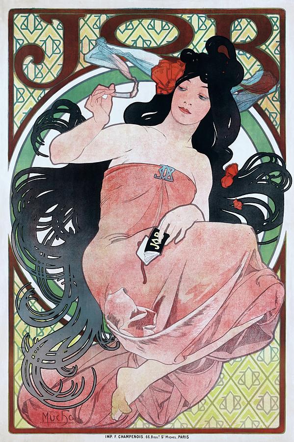 JOB, cigarette paper advertising poster by Alfons Mucha, 1898 Painting by Vincent Monozlay