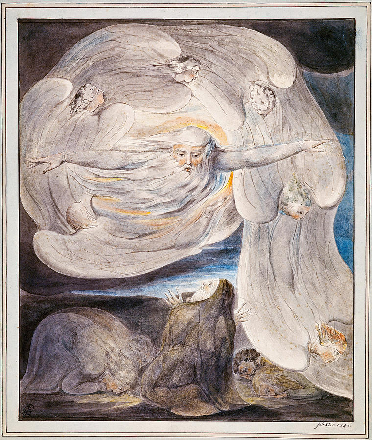 Job Confessing His Presumption to God Who Answers from the Whirlwind Painting by William Blake
