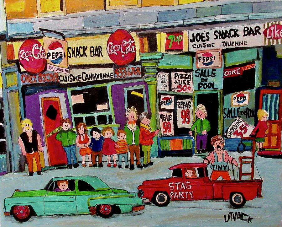 Joes Snack Bar Notre Dame Seigneurs Stag Part Painting by Michael Litvack