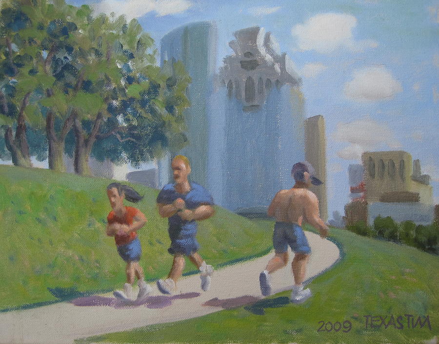 Joggers by the Skate Park Painting by Texas Tim Webb