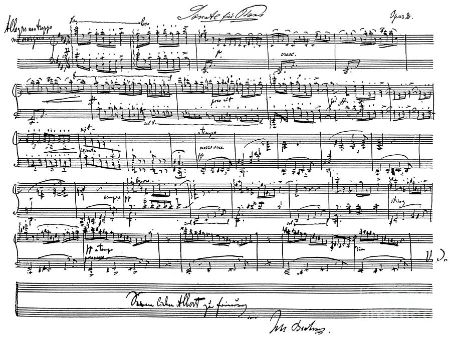 Music Drawing - Johannes Brahms piano sonata in F minor, opus 2 by Johannes Brahms