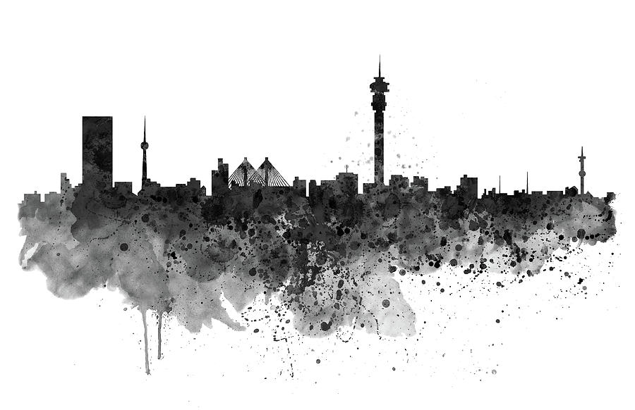 Black And White Painting - Johannesburg Black and White Skyline by Marian Voicu