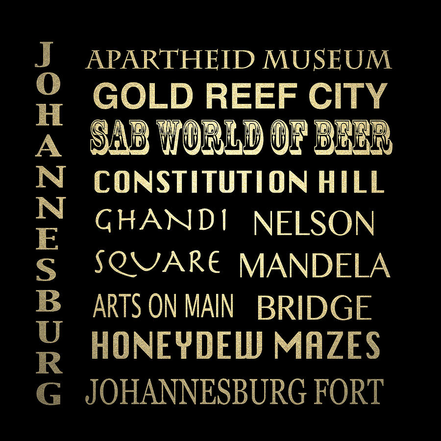 Typography Digital Art - Johannesburg Famous Landmarks by Patricia Lintner