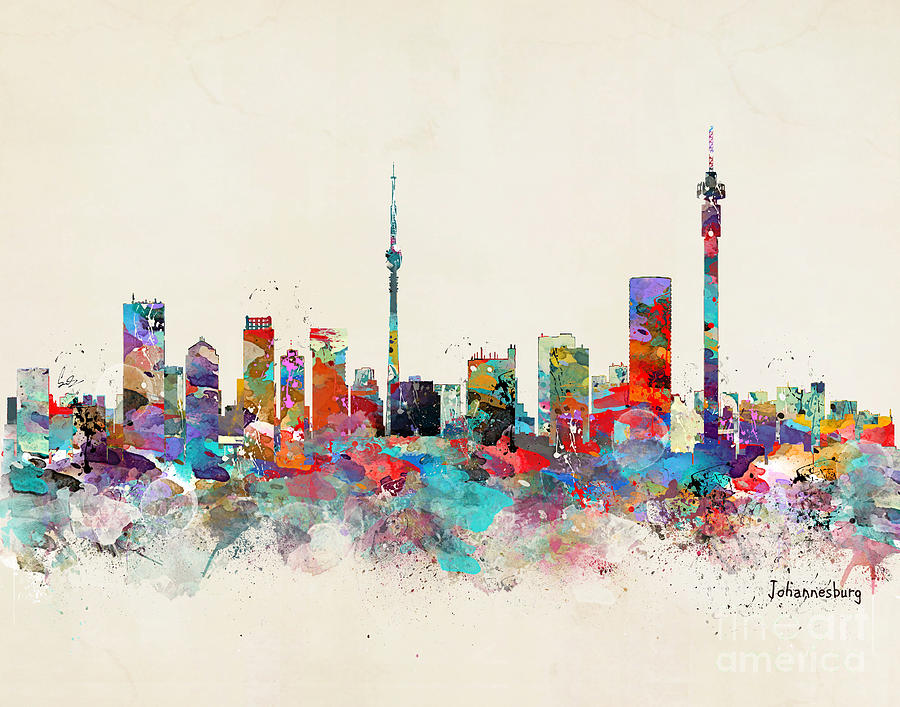 Skyline Painting - Johannesburg south Africa skyline by Bri Buckley