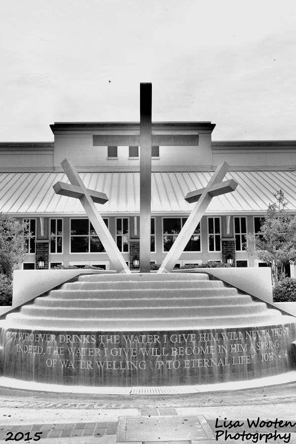 John 4 14 Three Crosses Black and White Vertical Photograph by Lisa Wooten