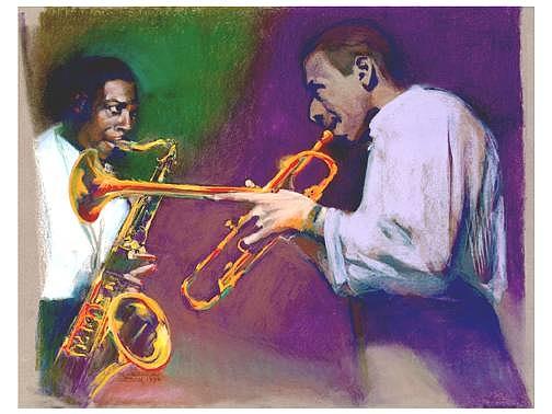 Horn Play - John Coltrane - Lee Morgan  Painting by Suzanne Giuriati Cerny