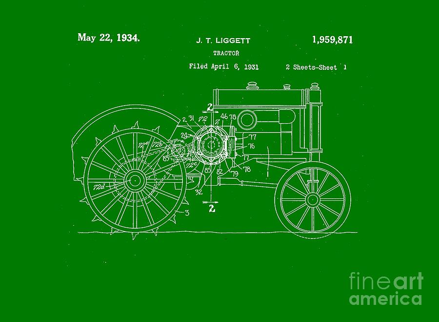 Vintage Digital Art - Old Tractor Patent tee by Edward Fielding