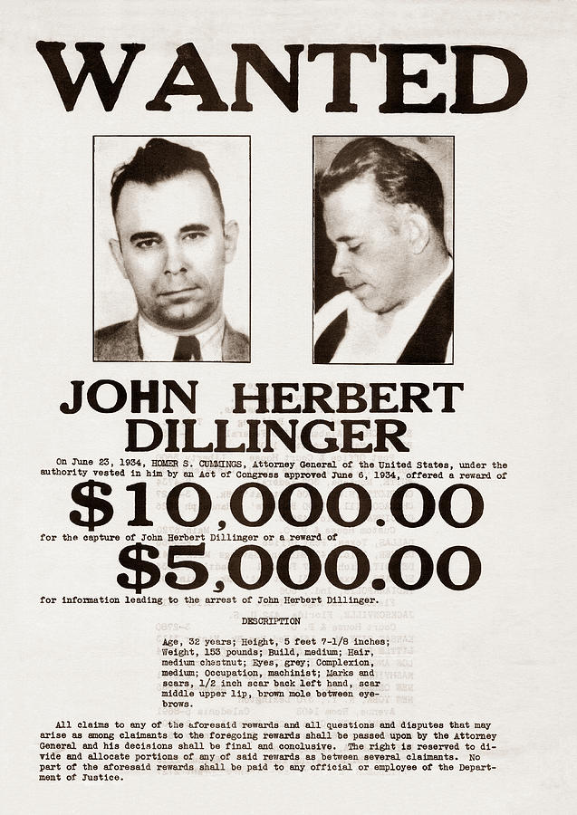 John Dillinger Wanted Poster Photograph by War Is Hell Store