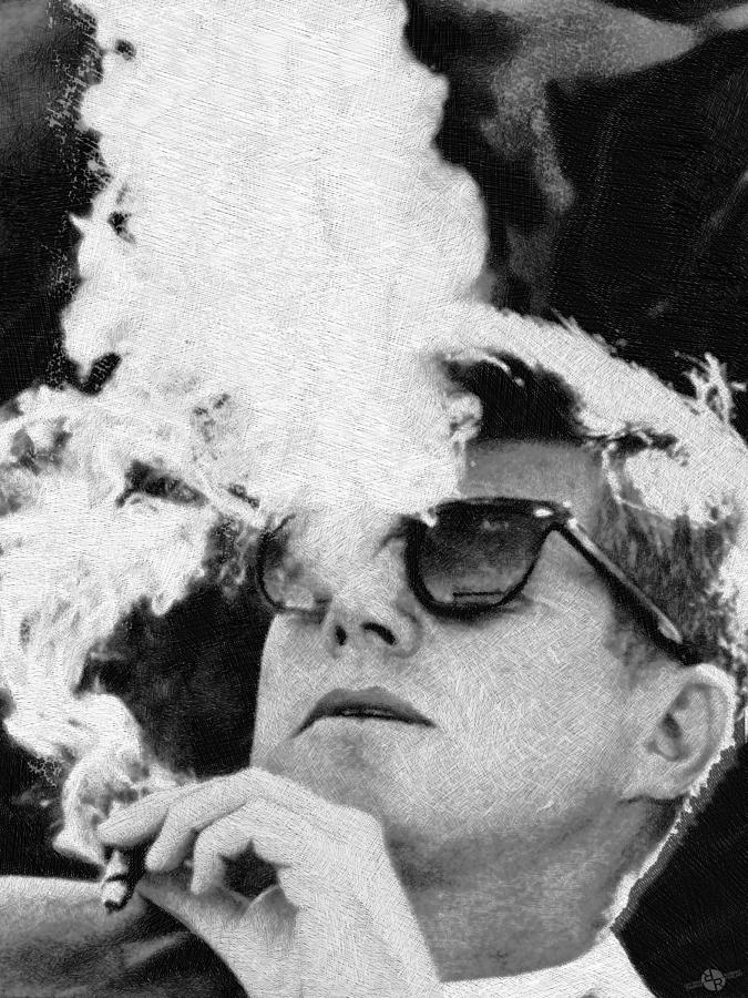 John F Kennedy Cigar And Sunglasses Black And White Painting