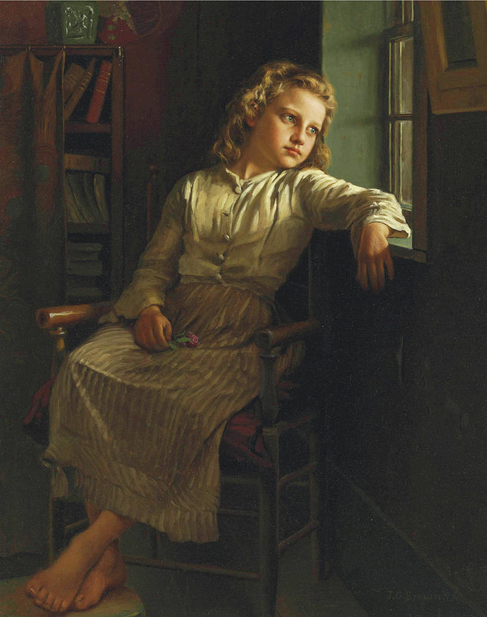 John George Brown Girl At The Window 1890 Painting by Movie Poster Prints