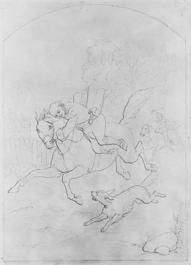 John Gilpin on His Horse Stampeding Back to London Drawing by John Whetten Ehninger