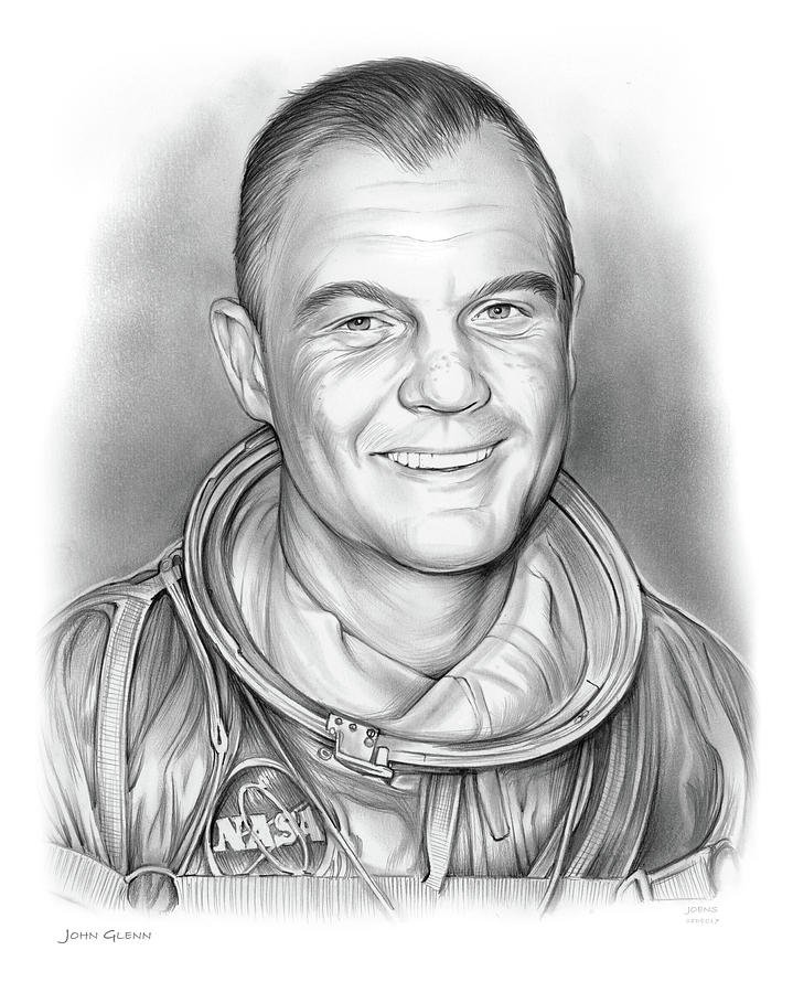 Astronaut Drawing - John Glenn - BW by Greg Joens