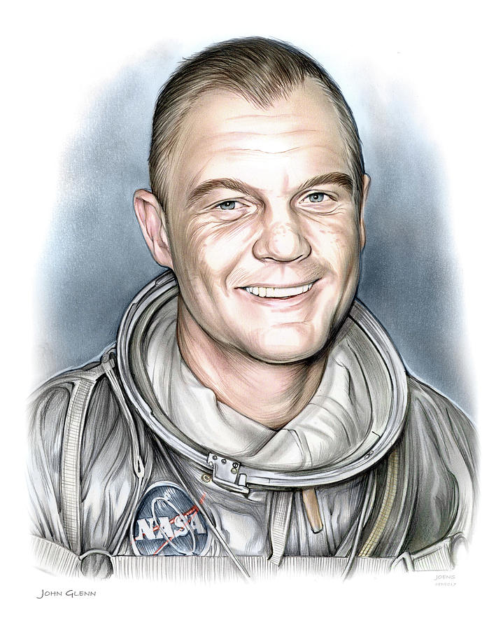 Astronaut Drawing - John Glenn by Greg Joens