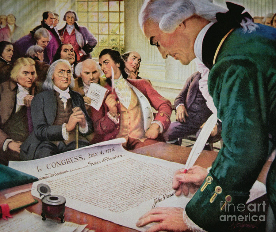 John Hancock signs the American Declaration of Independence, 4th July 1776 Painting by American School