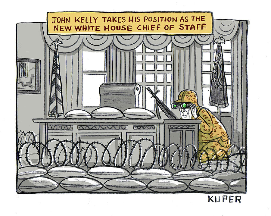 John Kelly takes his position Drawing by Peter Kuper