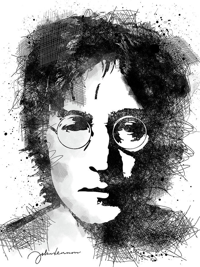 John Lennon scribbles bw portrait Digital Art by Mihaela Pater
