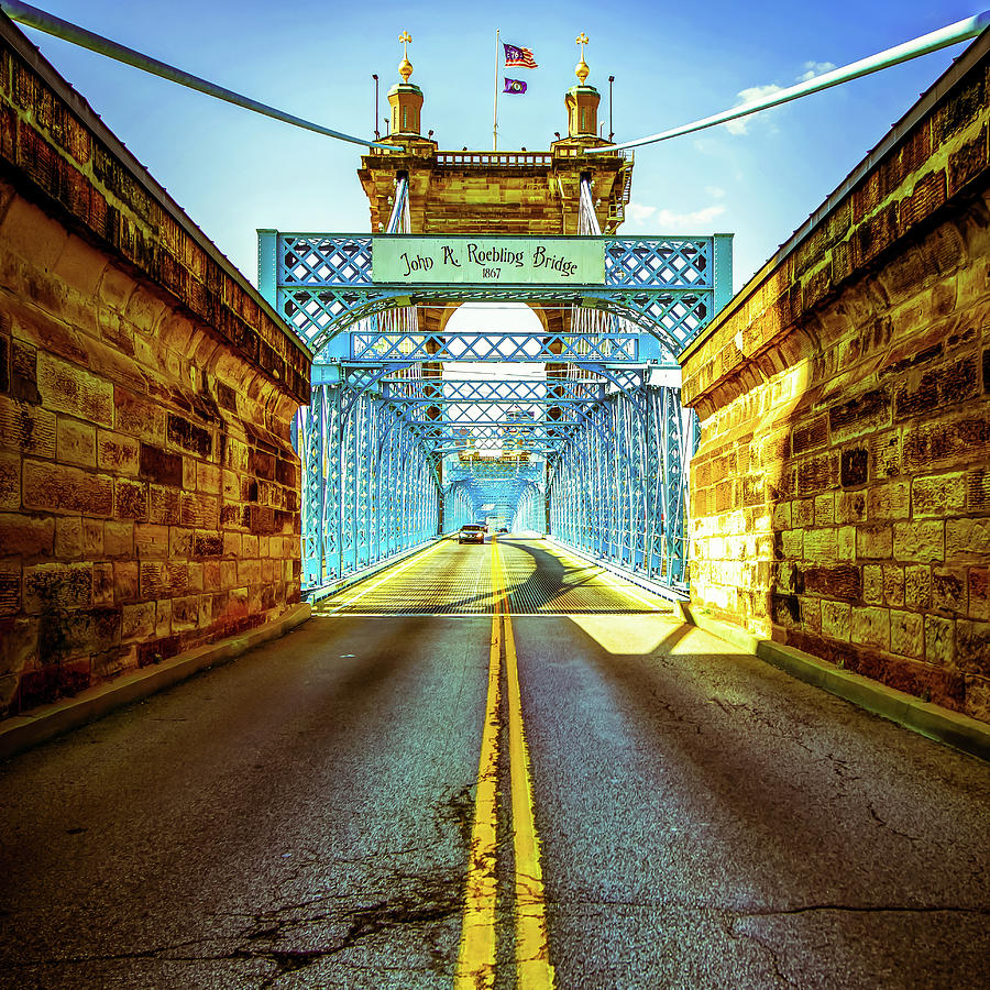 John Roebling Bridge - Cincinnati Vintage Art Photograph by Gregory Ballos