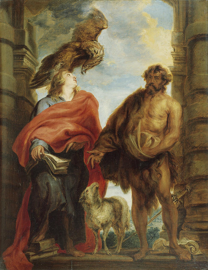 John the Evangelist and Saint John the Baptist Painting by Anthony van Dyck
