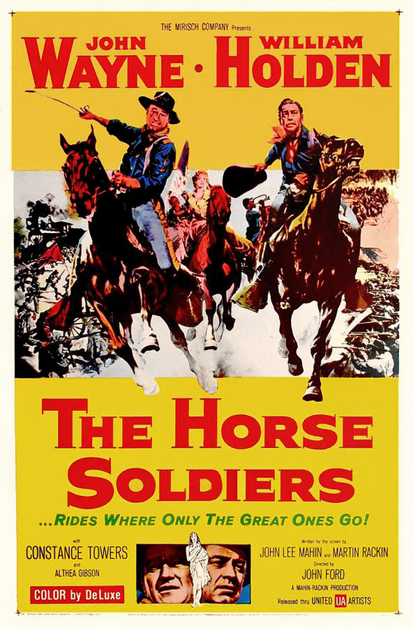 John Wayne Mixed Media - John Wayne and William Holden in The Horse Soldiers 1959 by Mountain Dreams