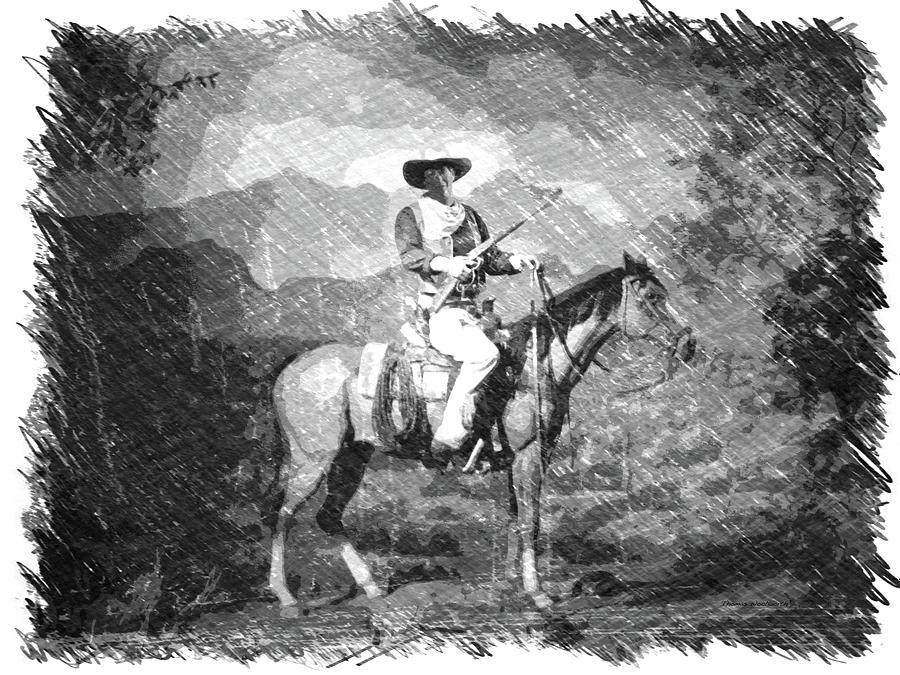 John Wayne Photograph - John Wayne At The Ready On Horseback PA 01 by Thomas Woolworth