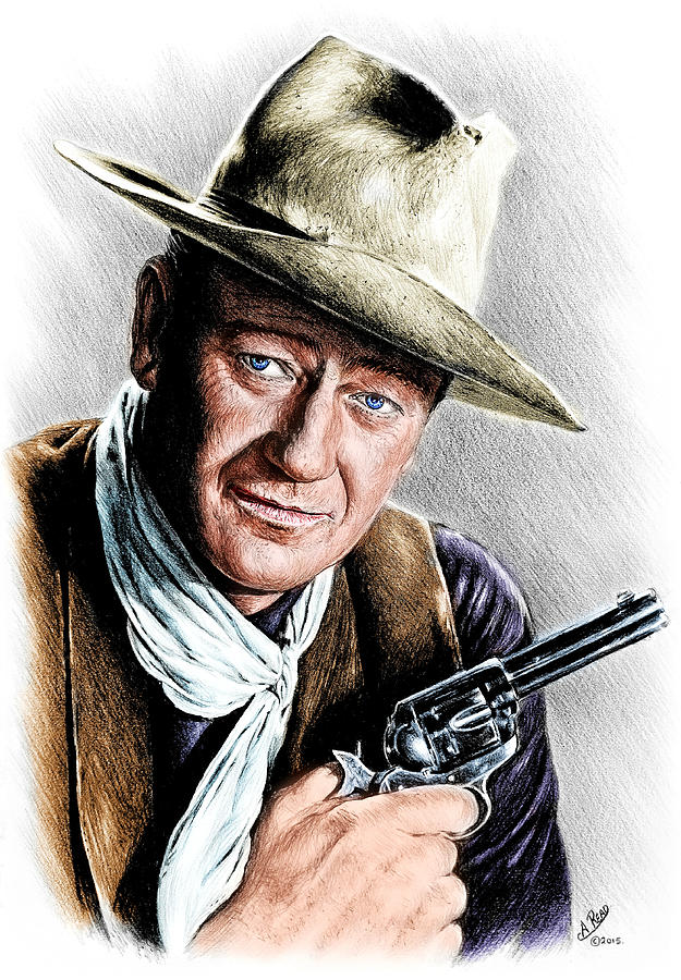 John Wayne Drawing - John Wayne edit bwb by Andrew Read