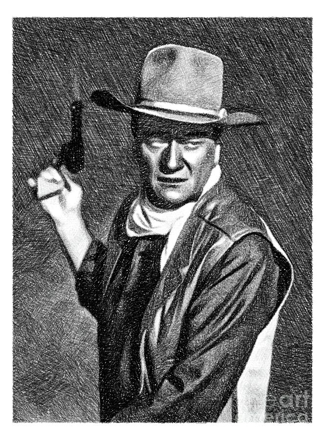 John Drawing - John Wayne, Vintage Actor By Js by John Springfield John Drawing - John Wayne, Vintage Actor By Js by John Springfield