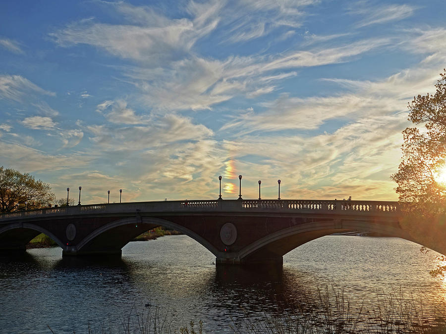 John Weeks Bridge Harvard Square Chales River Sunset Sunspot Photograph by Toby McGuire