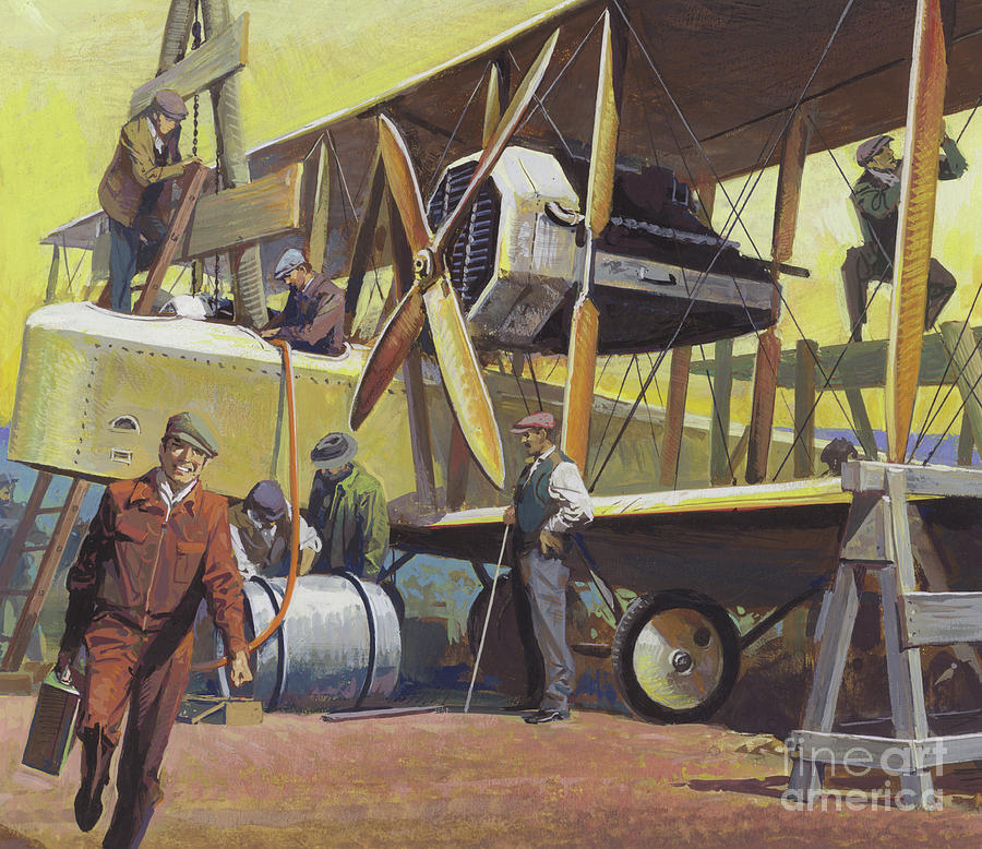 Airport Painting -  John William Alcock and Arthur Whitten Brown by Severino Baraldi