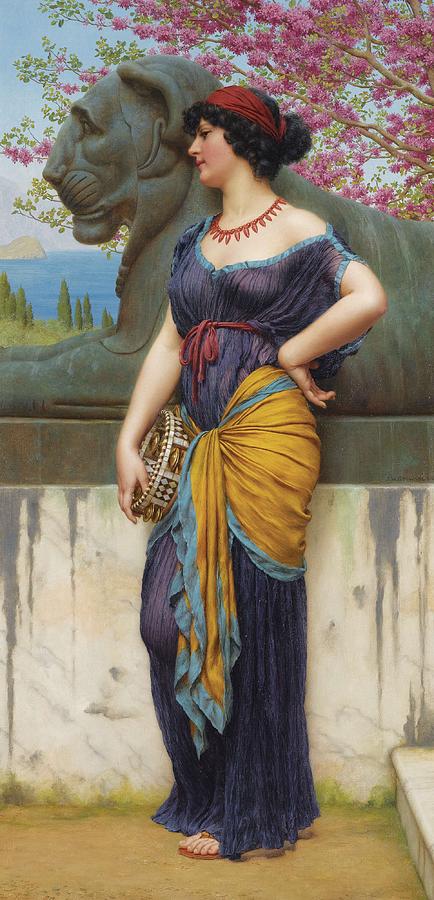John William Godward, R.b.a. 1861-1922 In The Grove Of The Temple Of Isis Painting