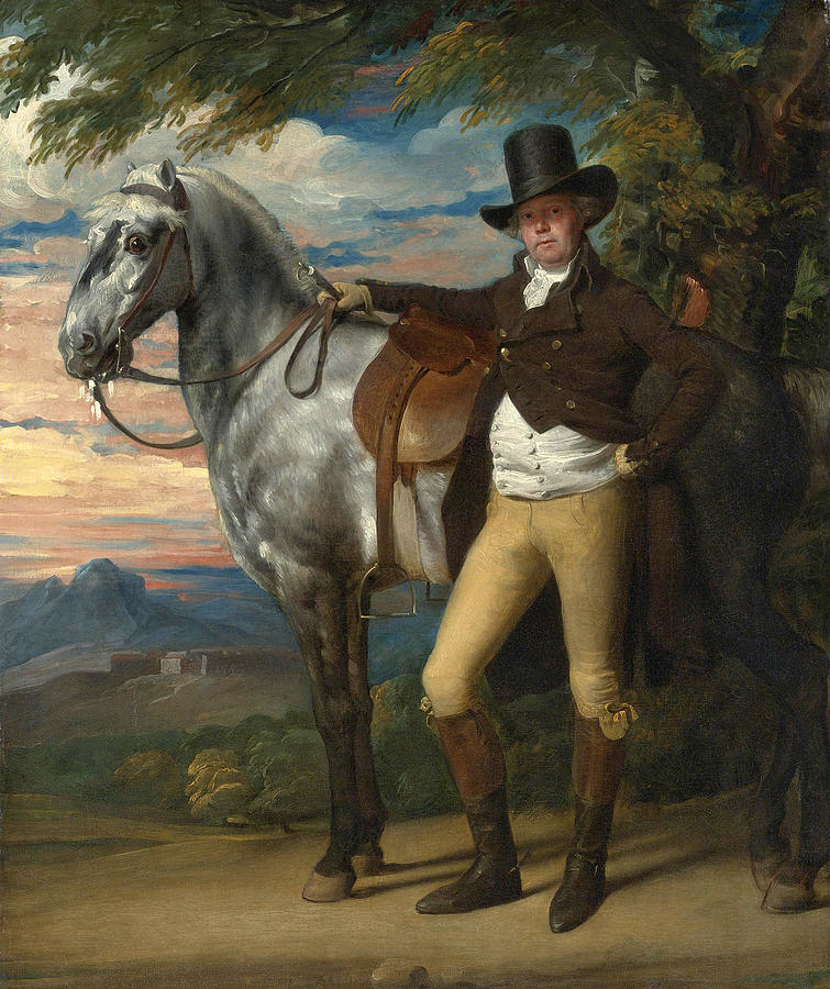 John Singleton Copley Painting - John Wombwell with a grey hunter by John Singleton Copley