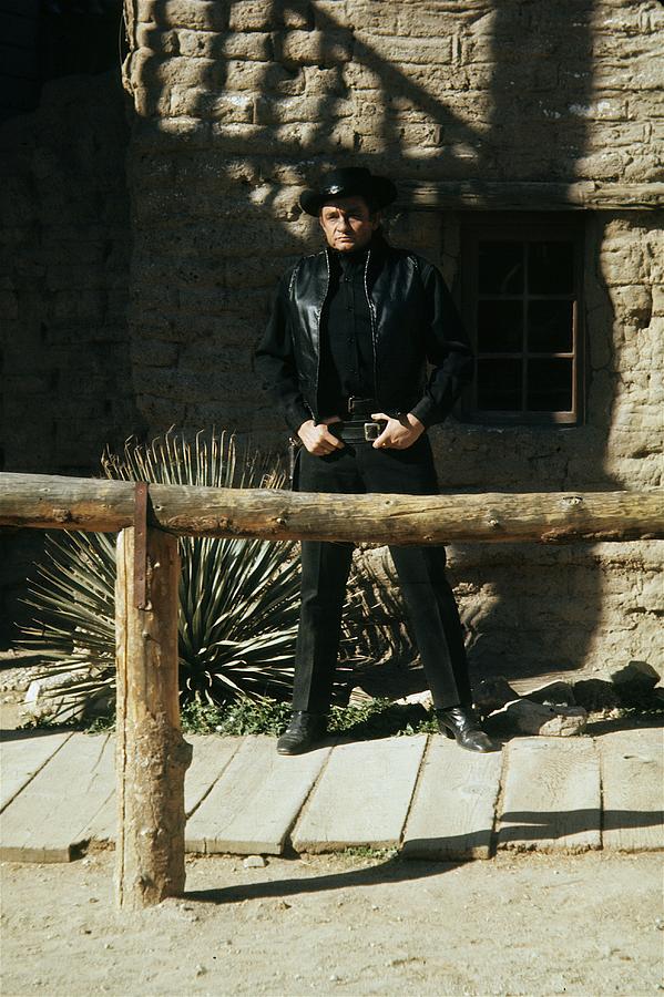 Johnny Cash gunslinger hitching post color Old Tucson Arizona 1971  Photograph by David Lee Guss