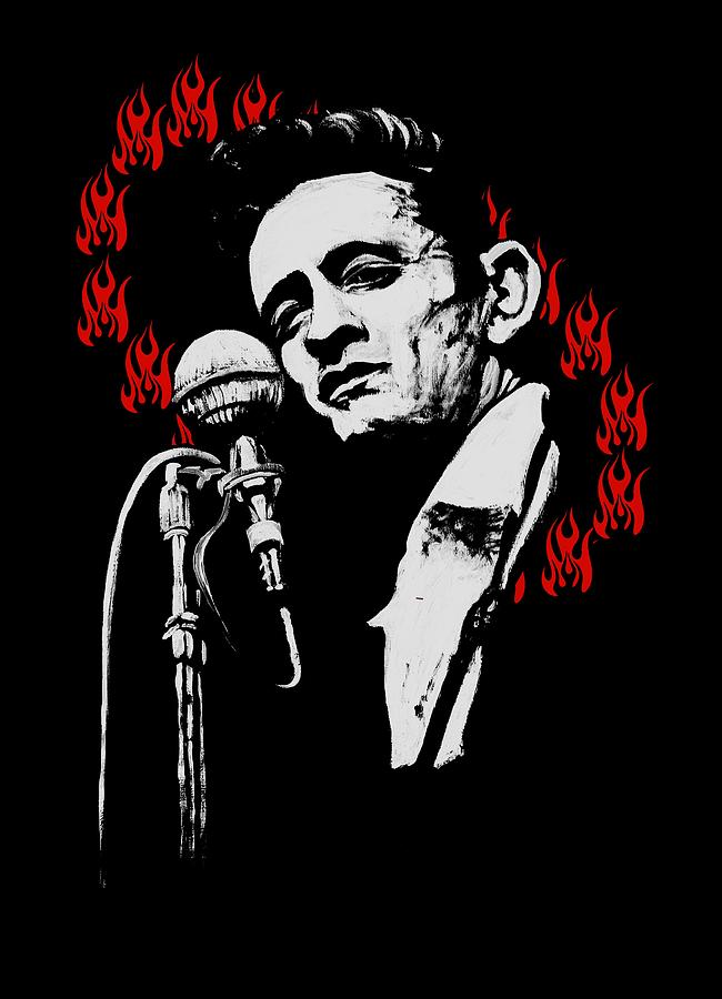 Johnny Cash Ring Of Fire T Shirt Print Painting by Melissa O Brien