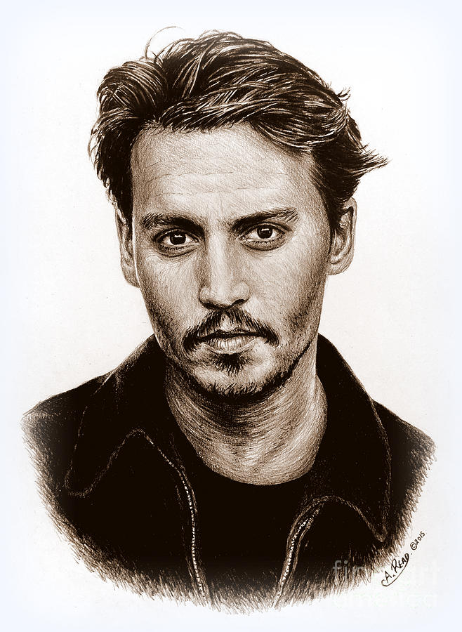 Pirates Of The Caribbean Drawing - Johnny Depp sepia by Andrew Read