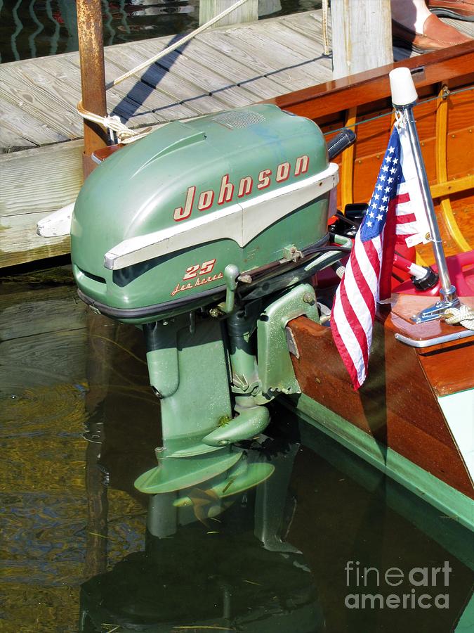 Johnson 25hp on Thompson runabout Photograph by Neil Zimmerman