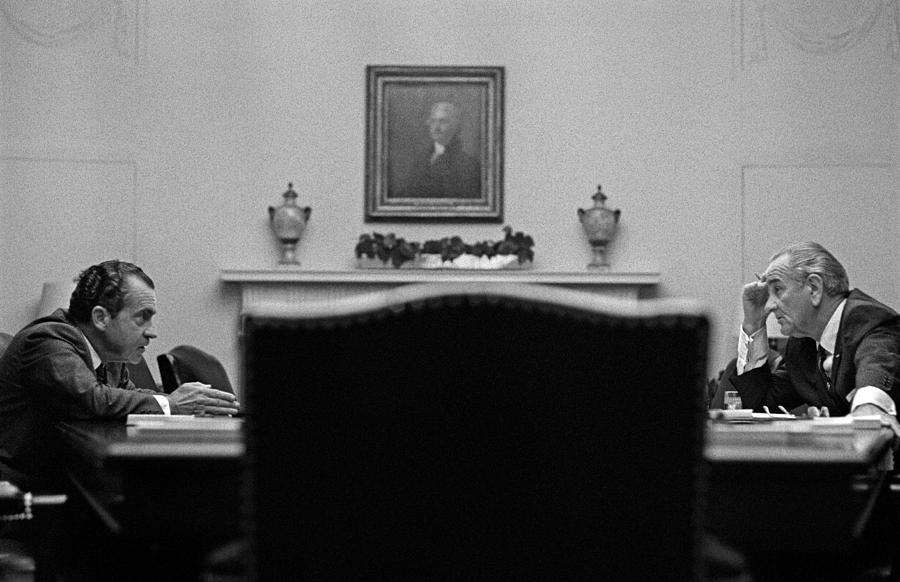 Richard Nixon Photograph - Johnson and Nixon at the White House by War Is Hell Store