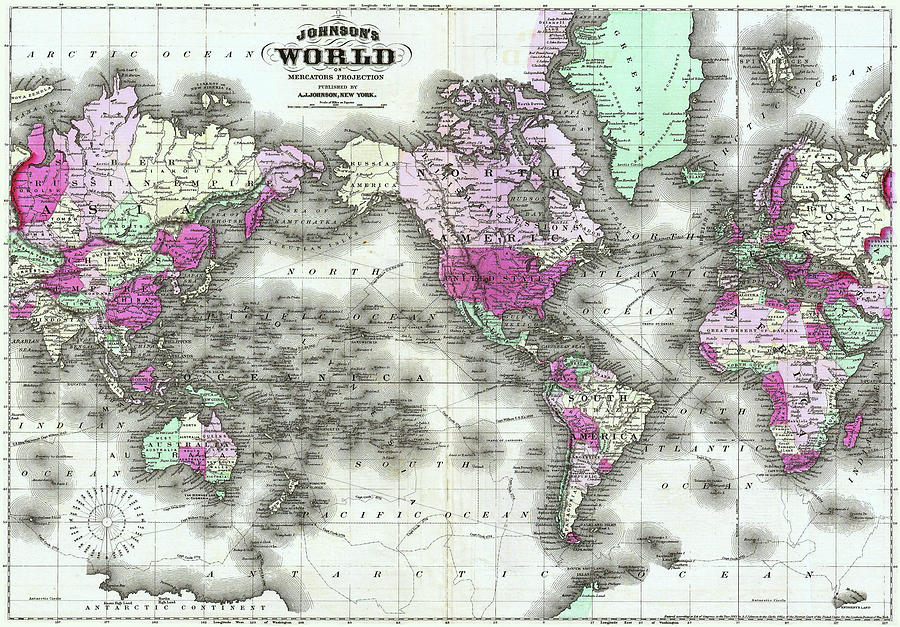 Johnsons World Map 1865 Daniel Hagerman 