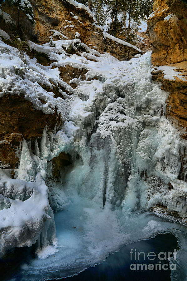 Johnston Canyon Frozen Lower Waterfall Photograph by Adam Jewell