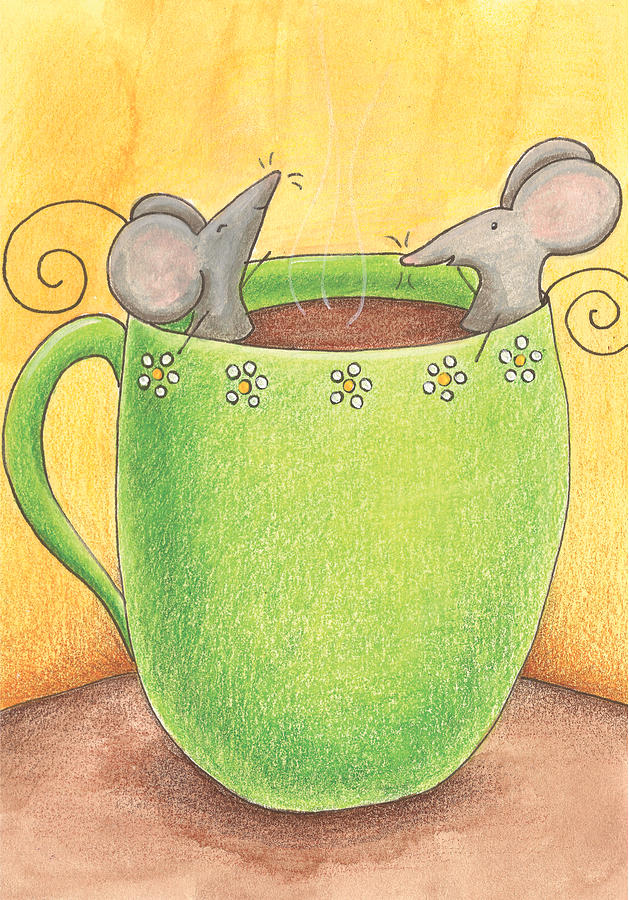 Mouse Painting - Join Me in a Cup of Coffee by Christy Beckwith