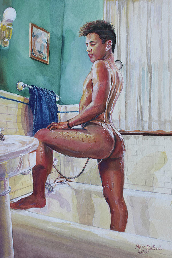 Jon in the Bathtub Painting by Marc DeBauch