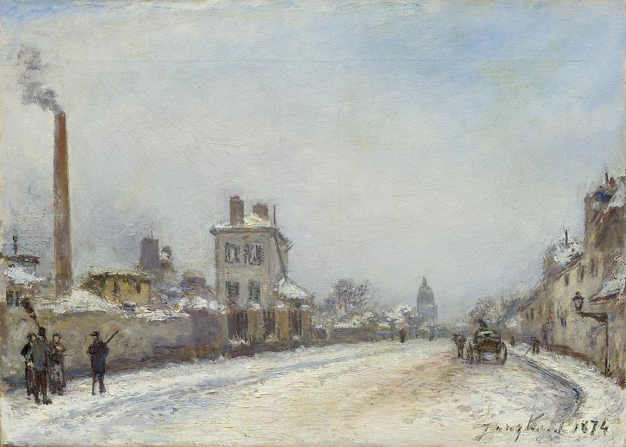JONGKIND, JOHAN BARTHOLD Lattrop 1819 - 1891 Saint-Egreve Street scene in Paris in winter, Rue Not Painting by Celestial Images