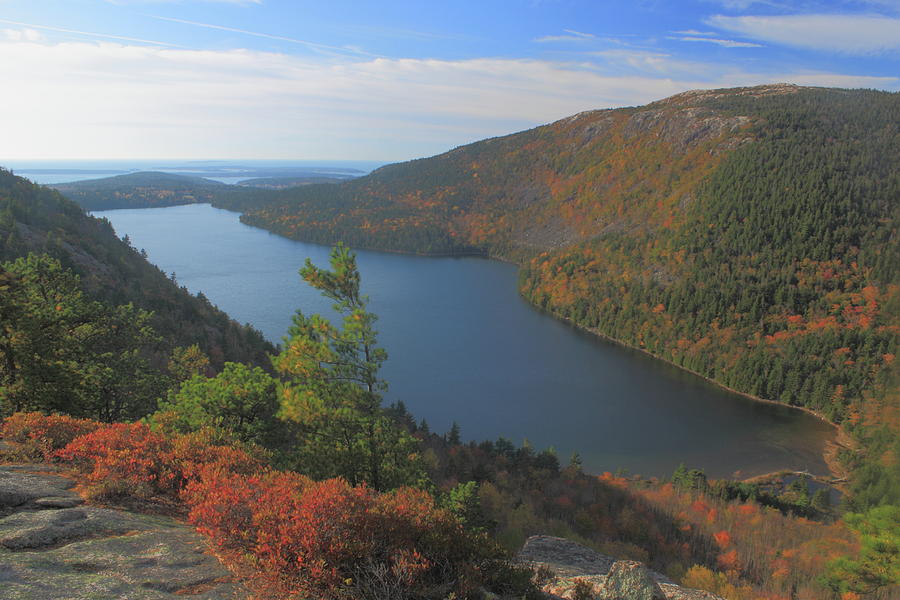 Jordan Pond in Autumn from North Bubble Acadia National Park Photograph by John Burk