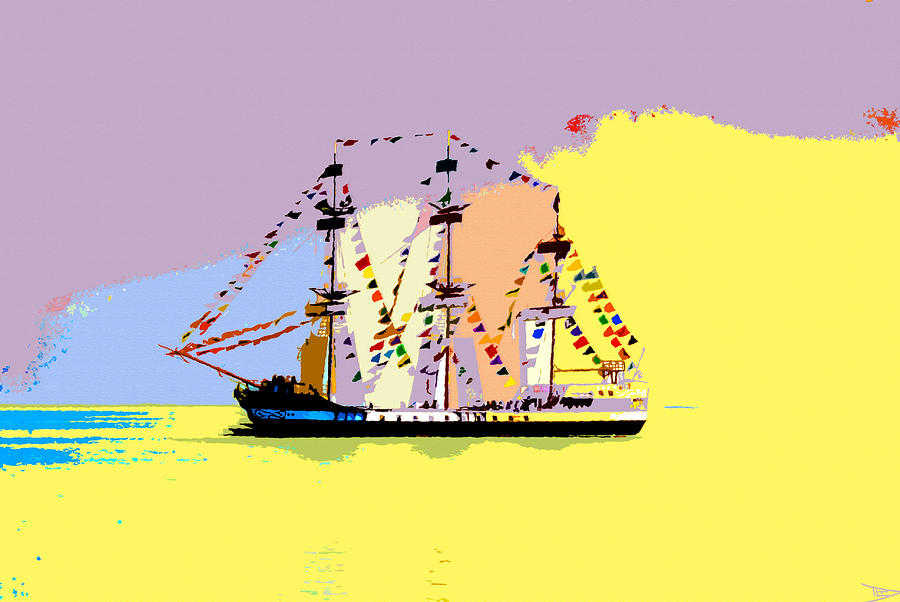 Jose Gasparilla sailing colorful Tampa Bay Painting by David Lee Thompson