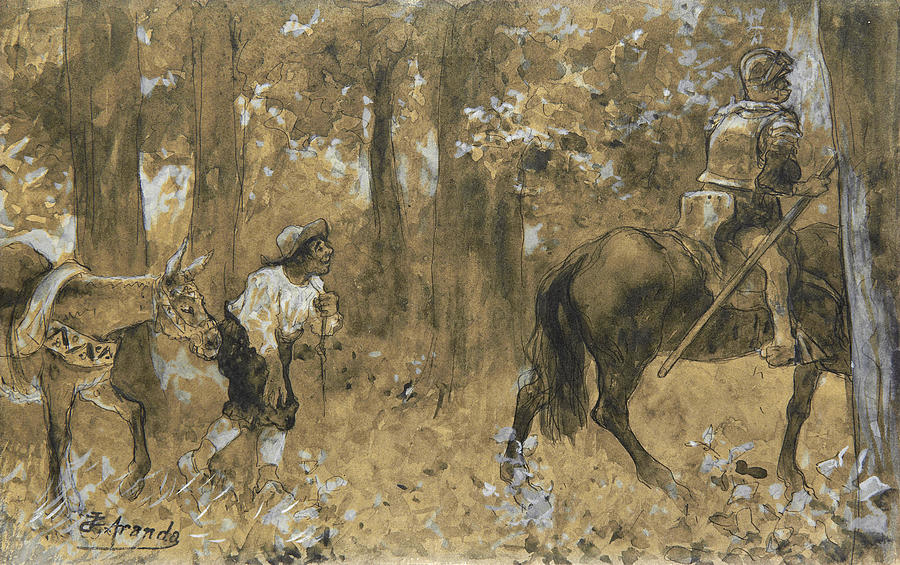 Don Quixote and Sancho Panza Drawing by Jose Jimenez Aranda