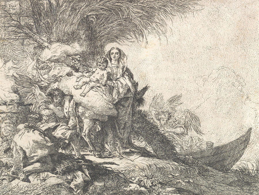 Joseph Adoring the Christ Child near a Smoking Altar, from the Flight into Egypt Relief by Giovanni Domenico Tiepolo