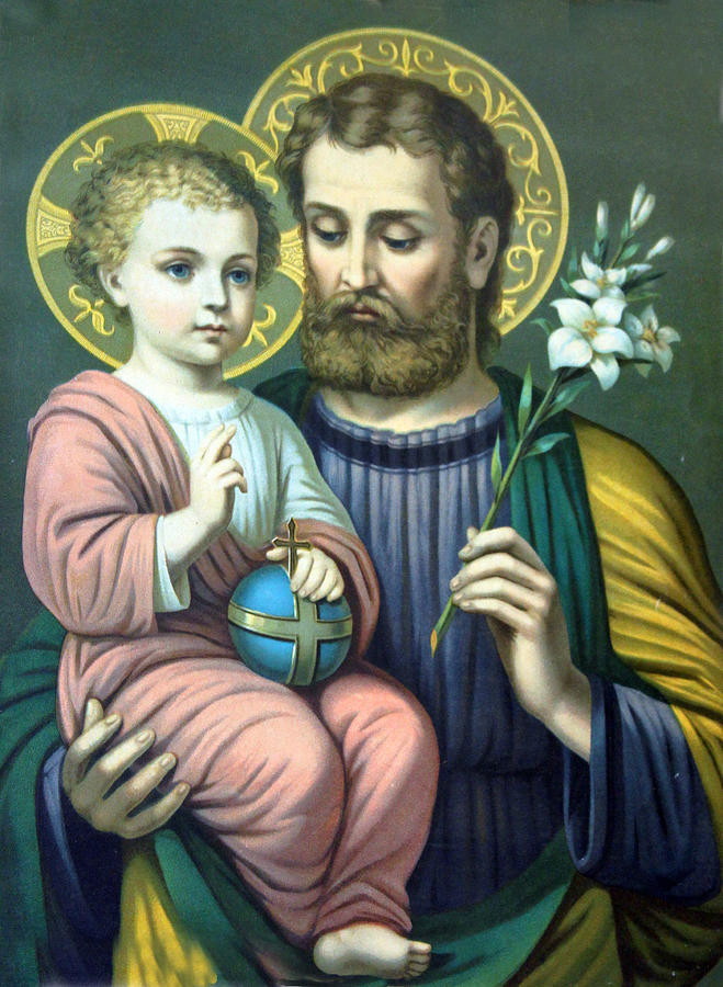 Joseph and Baby Jesus Painting by Munir Alawi
